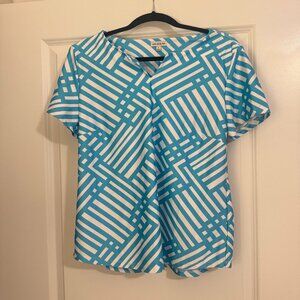 Seven Forty Two Womens Geometric Print Blouse - Blue & White - Size S